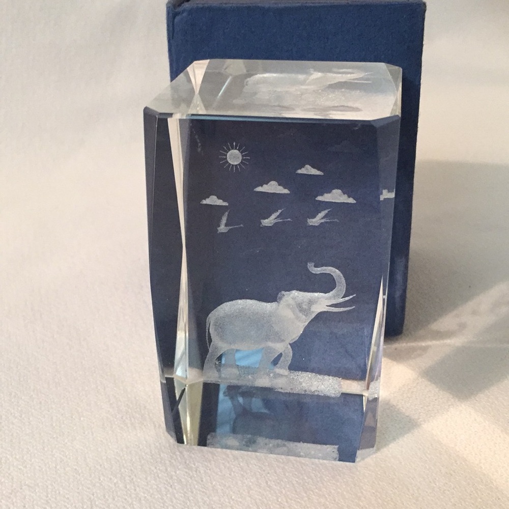 Crystal 3D Laser Etched Paperweight with Elephant